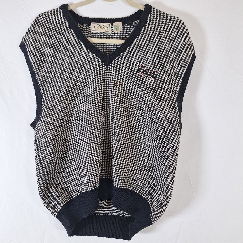 Izod Mens Houndstooth Sweater Vest Navy/White V-Neck 100% Cotton Size M